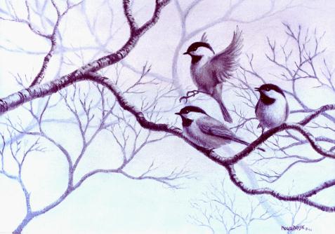 Chickadees in the Mist by Nevada Dansie  1996, private collection